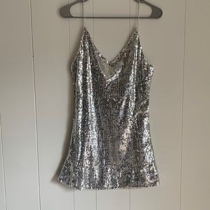 Size small silver sequence spaghetti strap mini dress